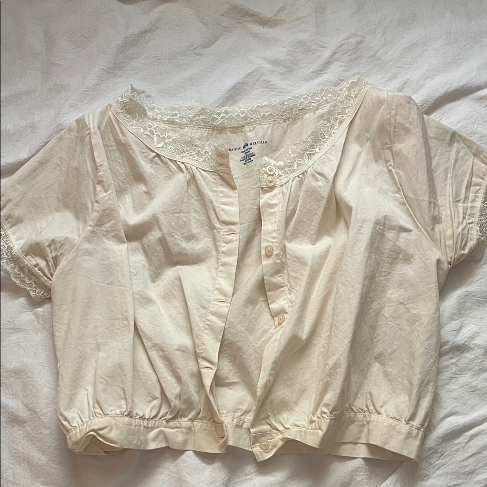 Brandy Melville Cream Lace Trim  Top